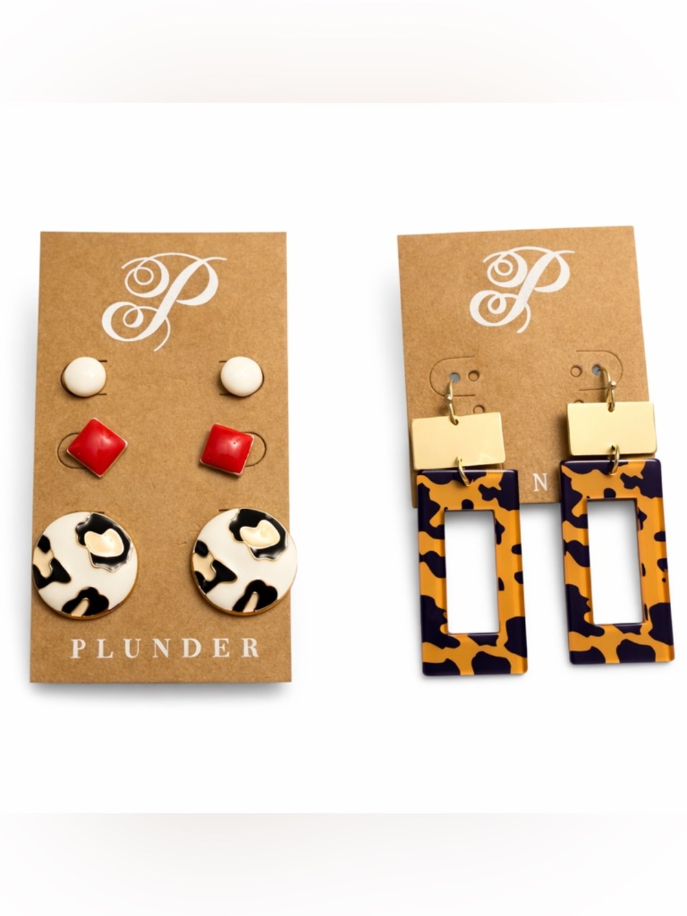 Plunder Leopard Dangle + Stud Earring Bundle NWOT